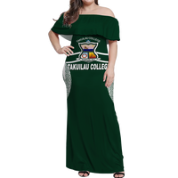 Takuilau College Tongan Patterns Off Shoulder Long Dress - LT12 Long Dress Green - Polynesian Pride