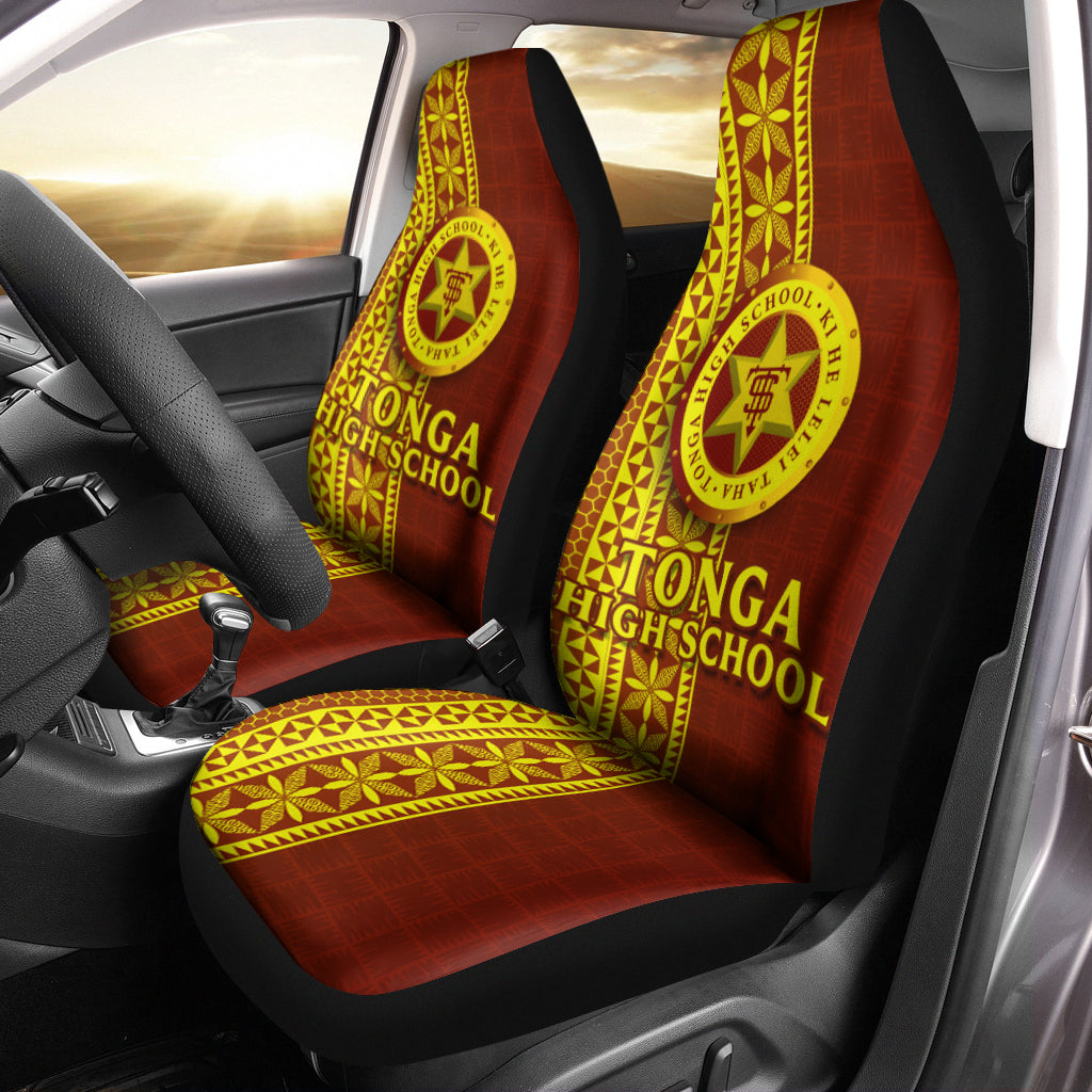 Tonga High School Car Seat Covers - Ngatu Pattern - LT12 Universal Fit Red - Polynesian Pride