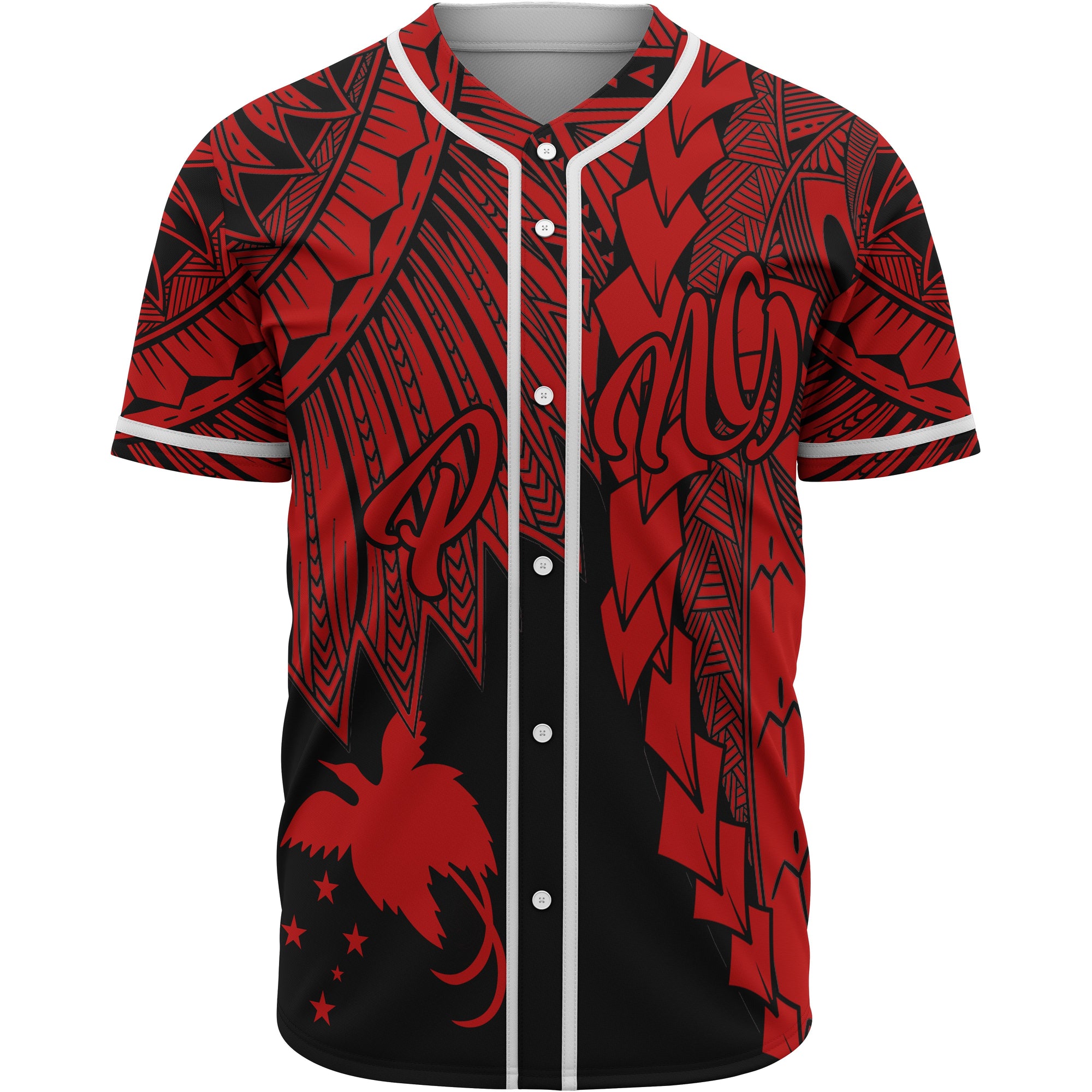 Papua New Guinea Polynesian Baseball Shirt - Tribal Wave Tattoo Red Unisex Red - Polynesian Pride