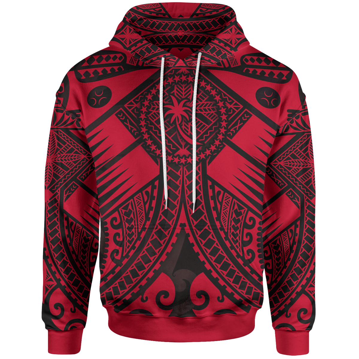 Chuuk Hoodie Red Seal with Polynesian Tattoo Unisex Red - Polynesian Pride