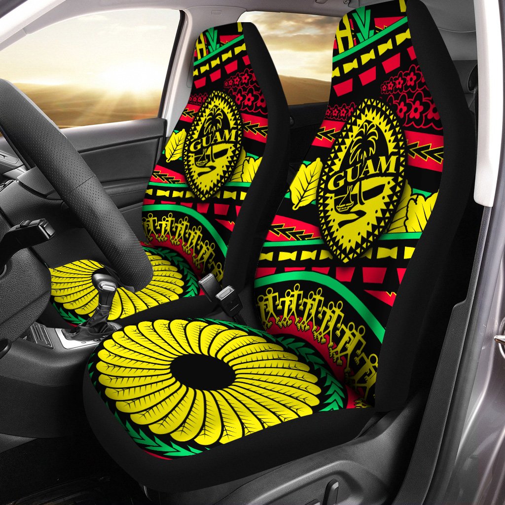 Guam Car Seat Cover - Chamorro Rasts Universal Fit Black - Polynesian Pride