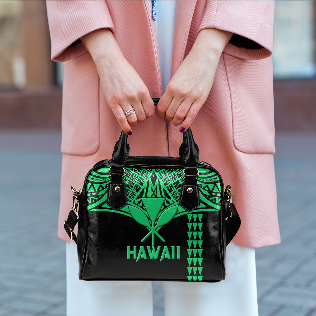 Hawaii Polynesian Green Tribal Shoulder Handbag - LT12 - Polynesian Pride