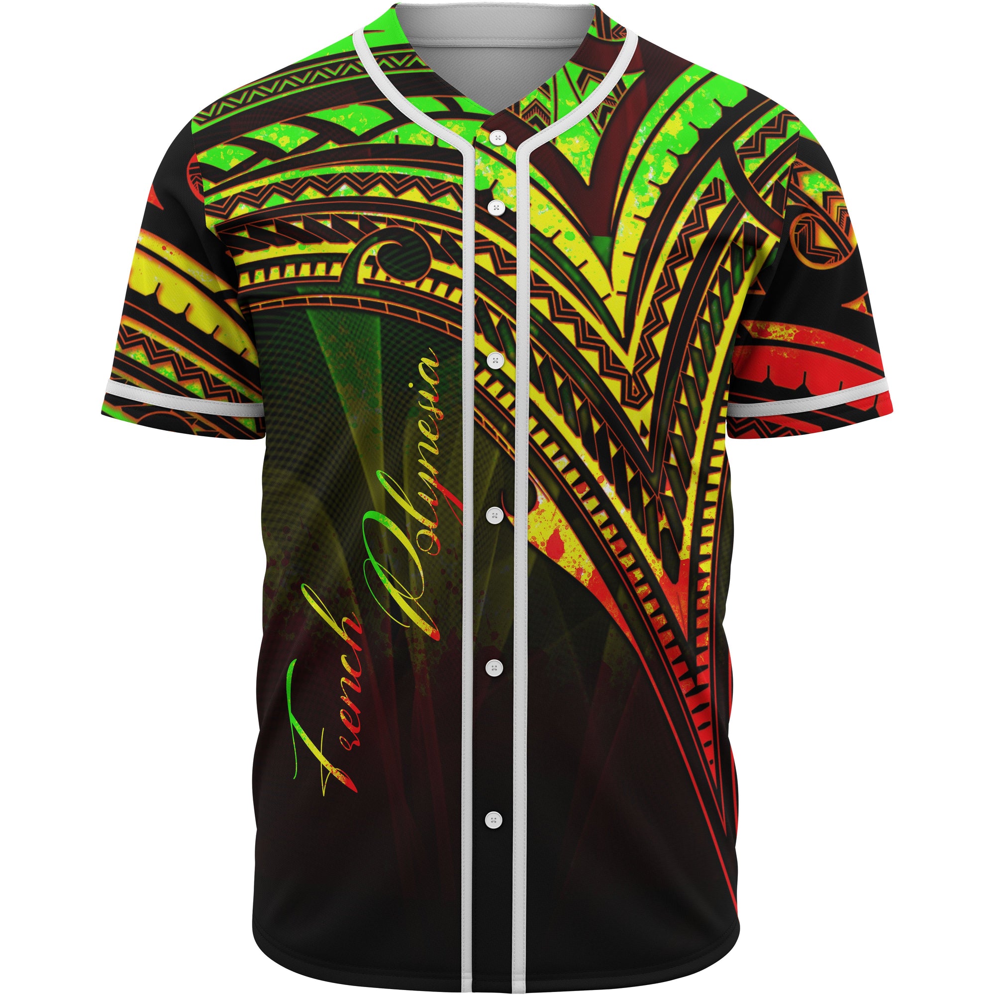 French Polynesia Baseball Shirt - Reggae Color Cross Style Unisex Black - Polynesian Pride
