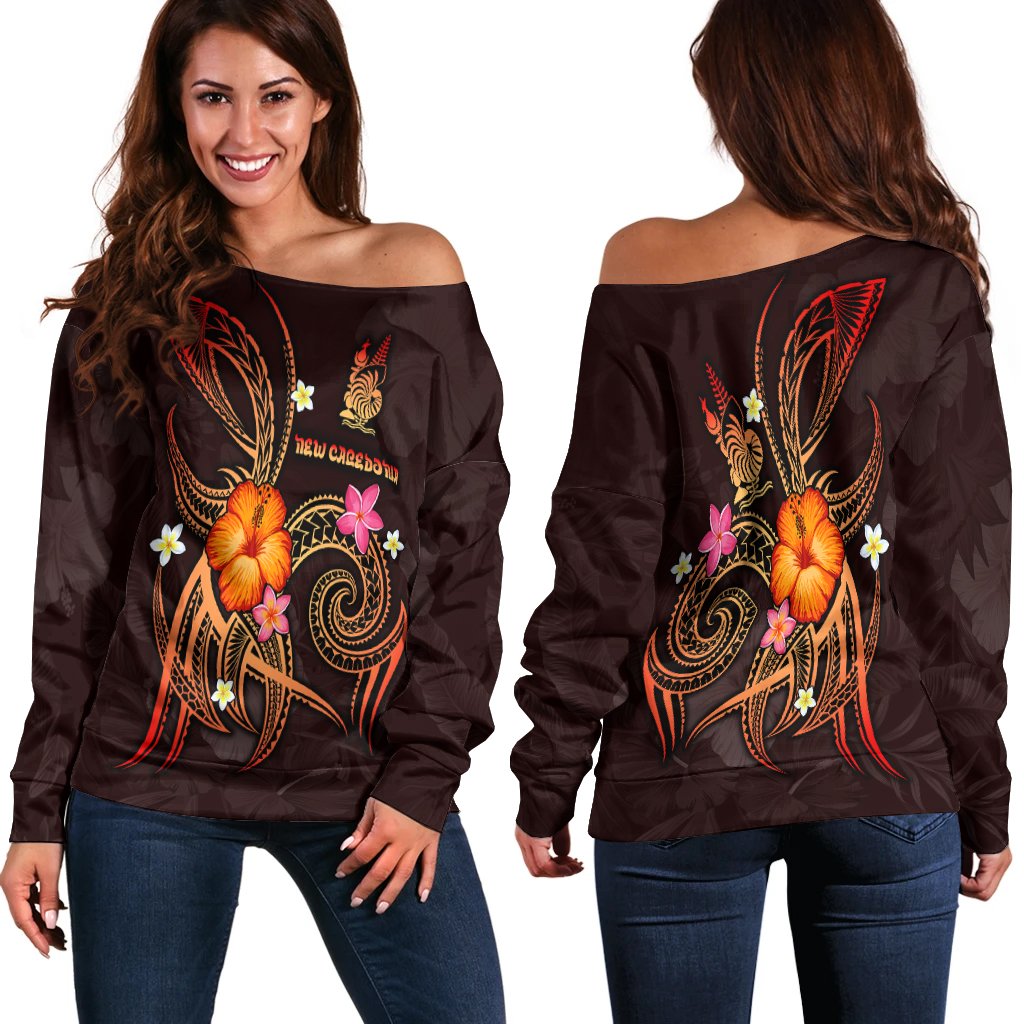 New Caledonia Polynesian Off Shoulder Sweater - Legend of New Caledonia (Red) - Polynesian Pride
