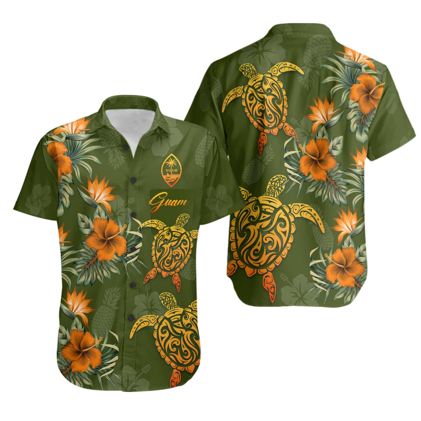 Guam Polynesian Shirt - Tropical Summer Unisex Green - Polynesian Pride