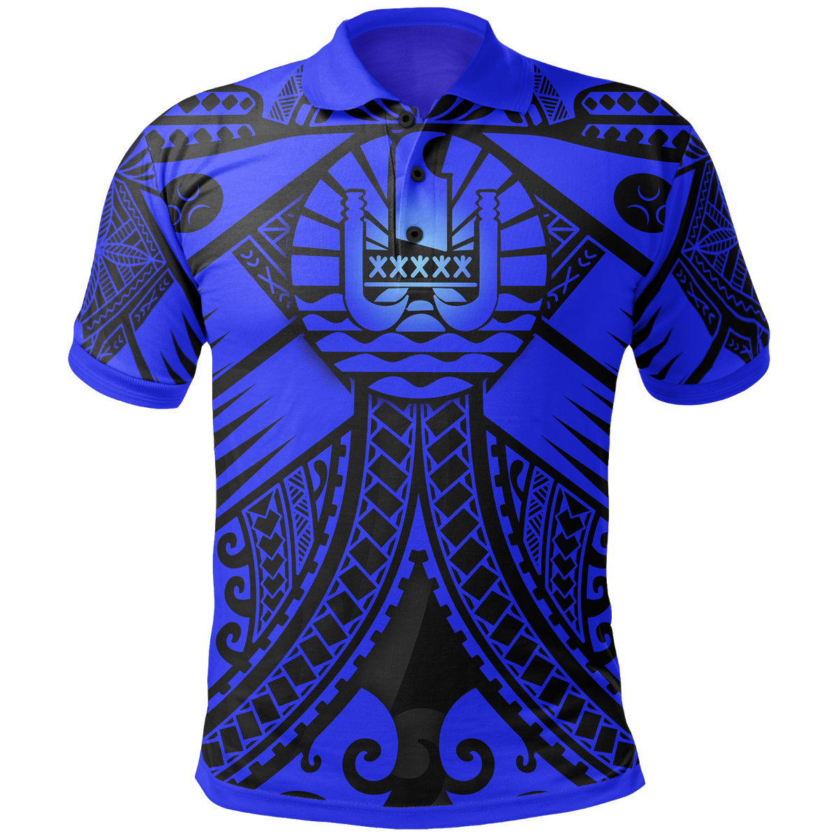 Tahiti Polo Shirt Blue Seal with Polynesian Tattoo Unisex Blue - Polynesian Pride