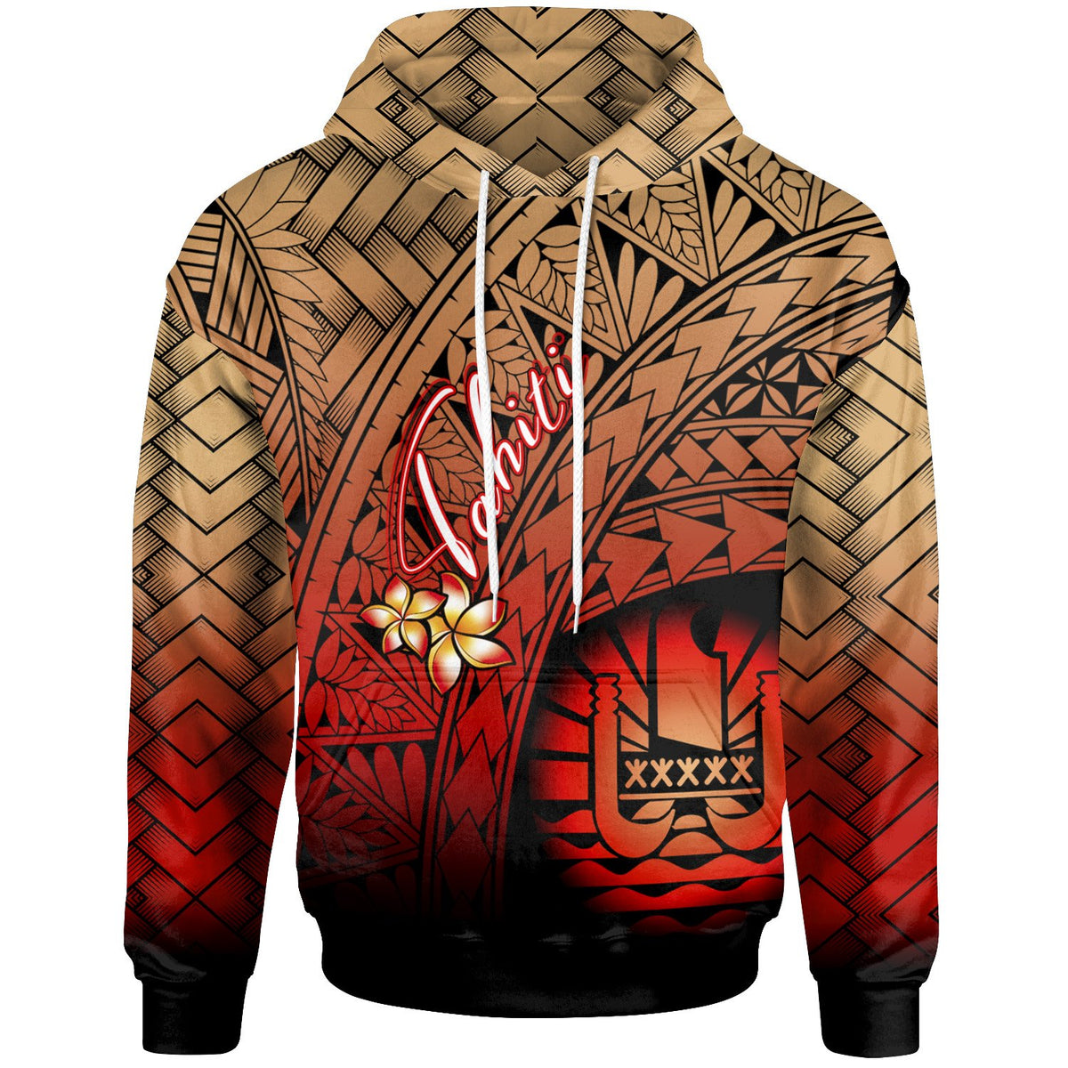 Tahiti Polynesian Hoodie Plumeria Tattoo Tribal Unisex Red - Polynesian Pride