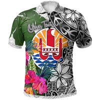 Tahiti Custom Polo Shirt White Turtle Plumeria Banana Leaf Unisex White - Polynesian Pride