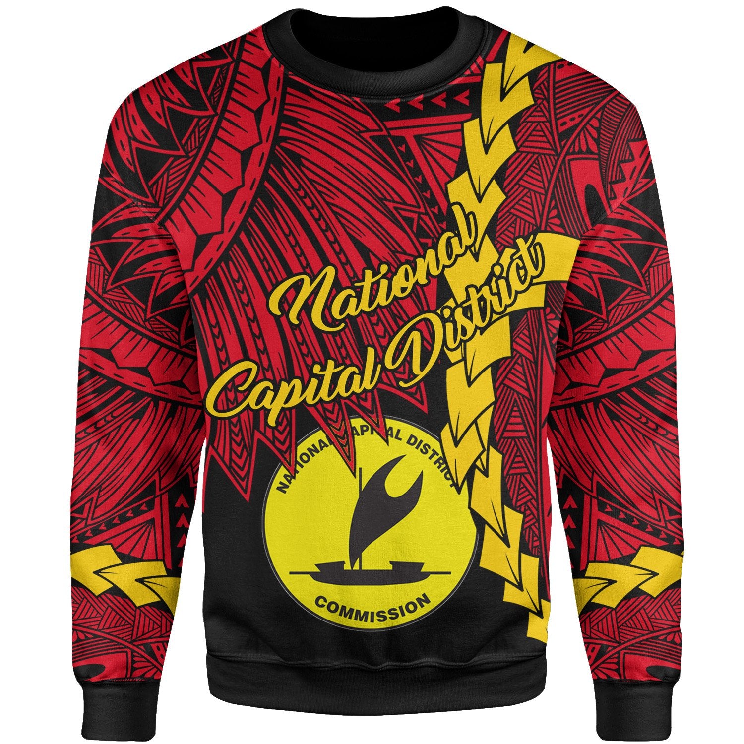 Papua New Guinea National Capital District Province Polynesian Sweater - Tribal Wave Tattoo Unisex Red - Polynesian Pride