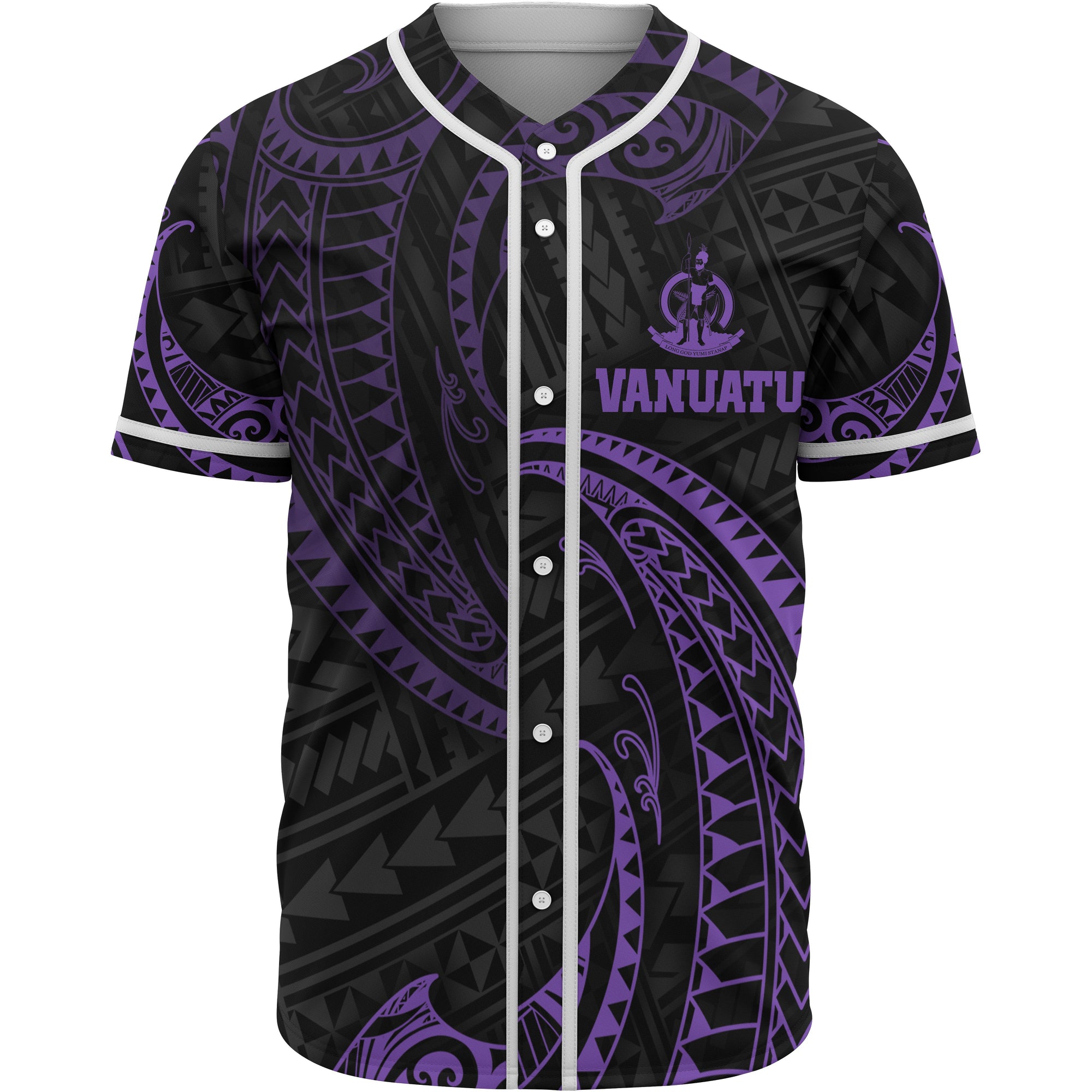 Vanuatu Polynesian Baseball Shirt - Purple Tribal Wave Unisex Purple - Polynesian Pride