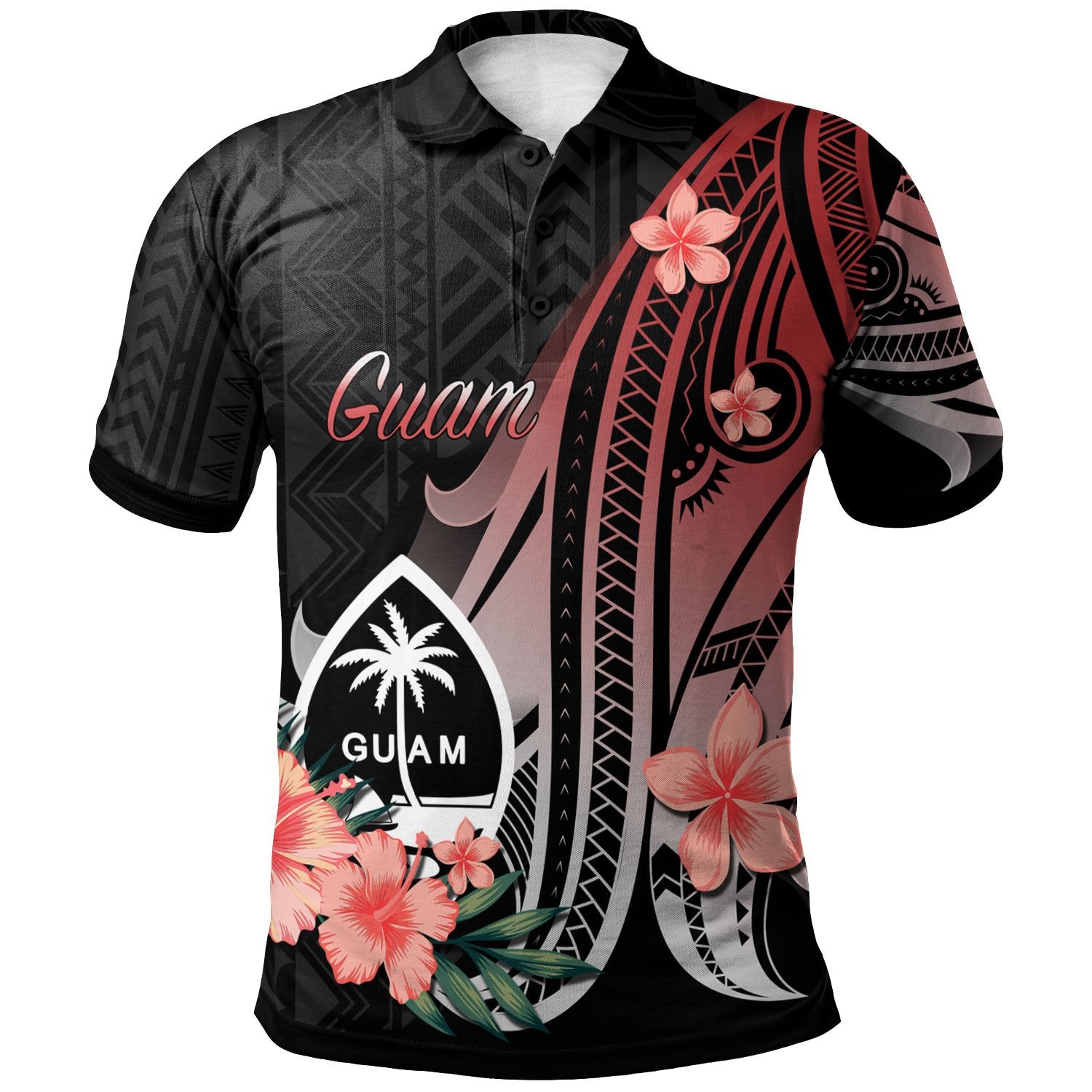 Guam Polo Shirt Red Polynesian Hibiscus Pattern Style Unisex Red - Polynesian Pride