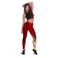 Samoa Custom Personalised Leggings - Turtle Plumeria (Red) - Polynesian Pride