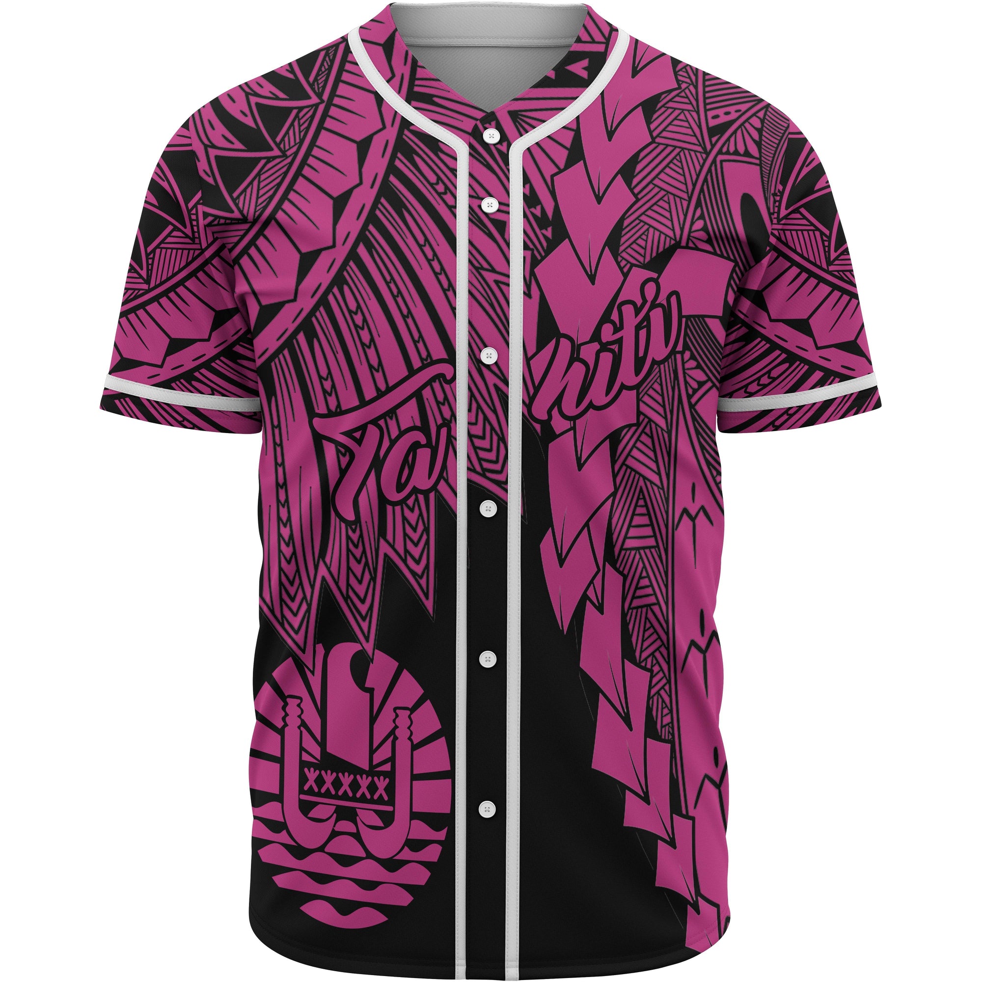 Tahiti Polynesian Baseball Shirt - Tribal Wave Tattoo Pink Unisex Pink - Polynesian Pride
