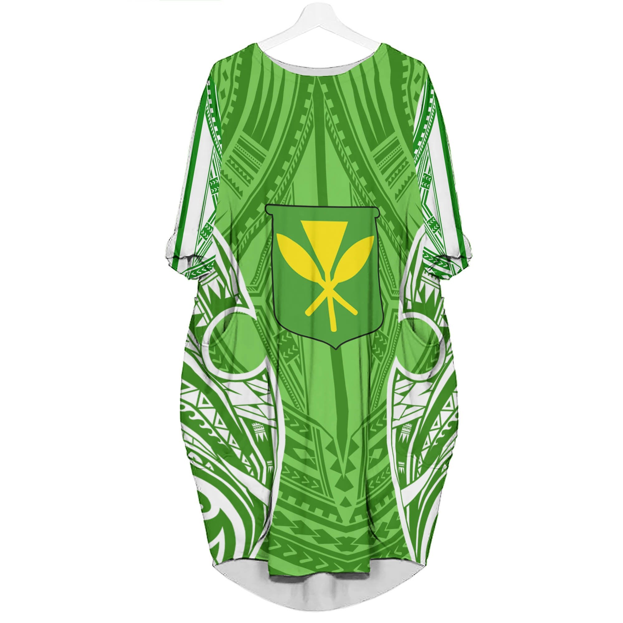 Hawaii Polynesian Batwing Pocket Dress - Hawaiian Pattern With Seal Women Green - Polynesian Pride