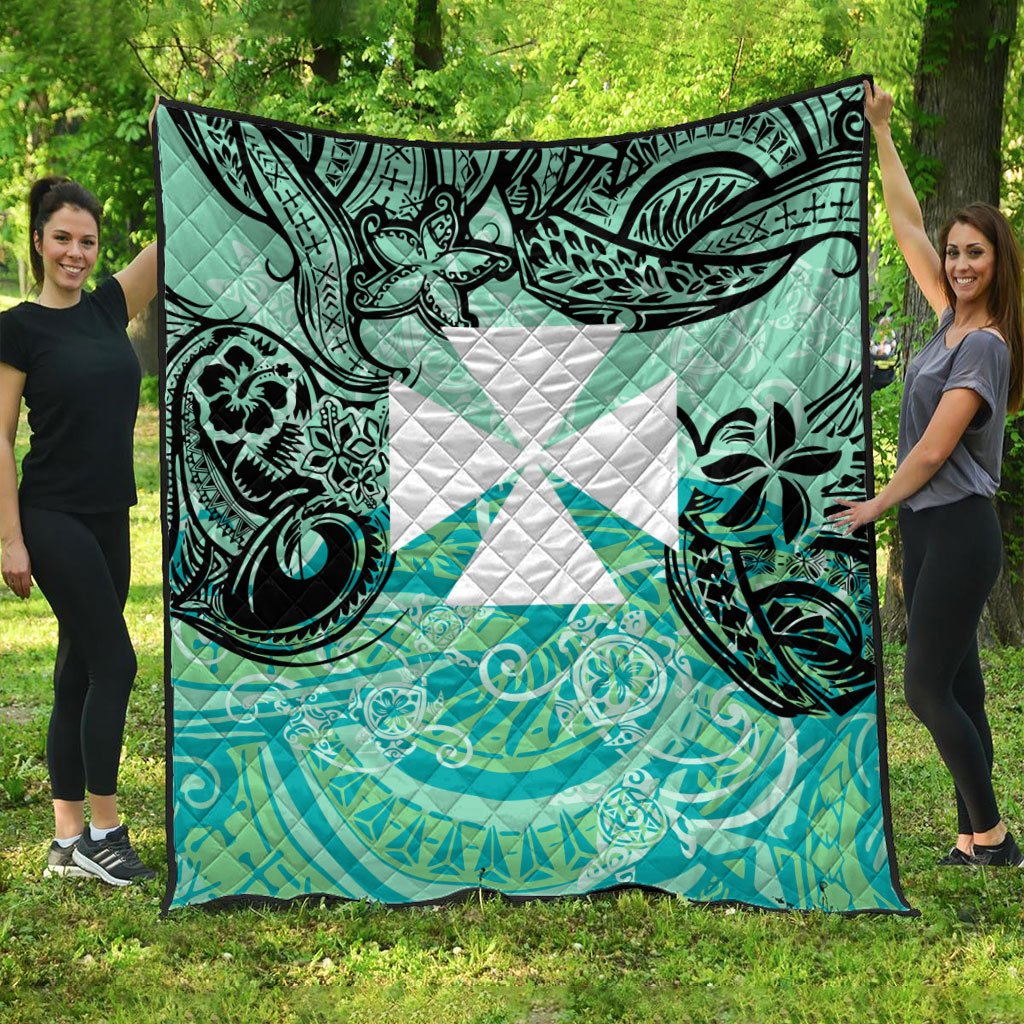 Wallis and Futuna Premium Quilt - Vintage Floral Pattern Green Color Green - Polynesian Pride