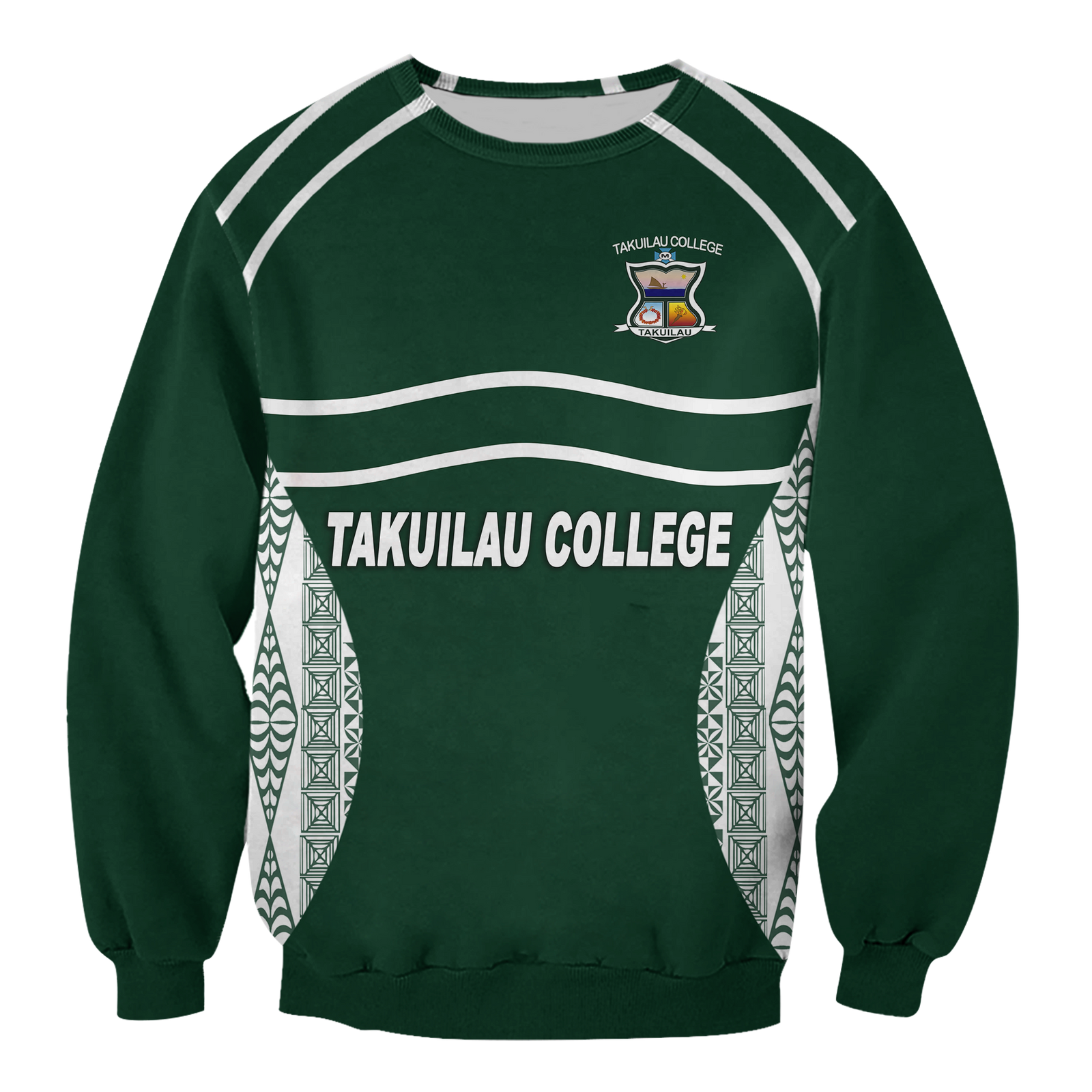 Takuilau College Tongan Patterns Sweatshirt - LT12 Unisex Green - Polynesian Pride