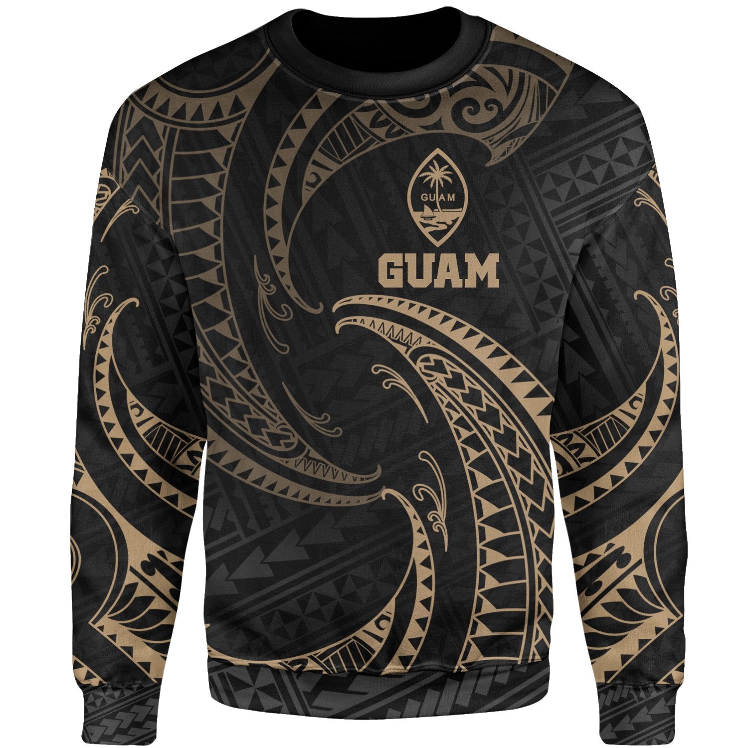Guam Polynesian Sweater - Gold Tribal Wave Unisex Gold - Polynesian Pride