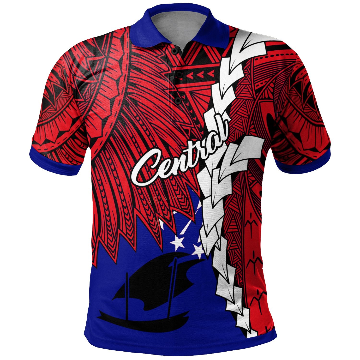 Papua New Guinea Central Province Polynesian Polo Shirt Tribal Wave Tattoo Unisex Red - Polynesian Pride