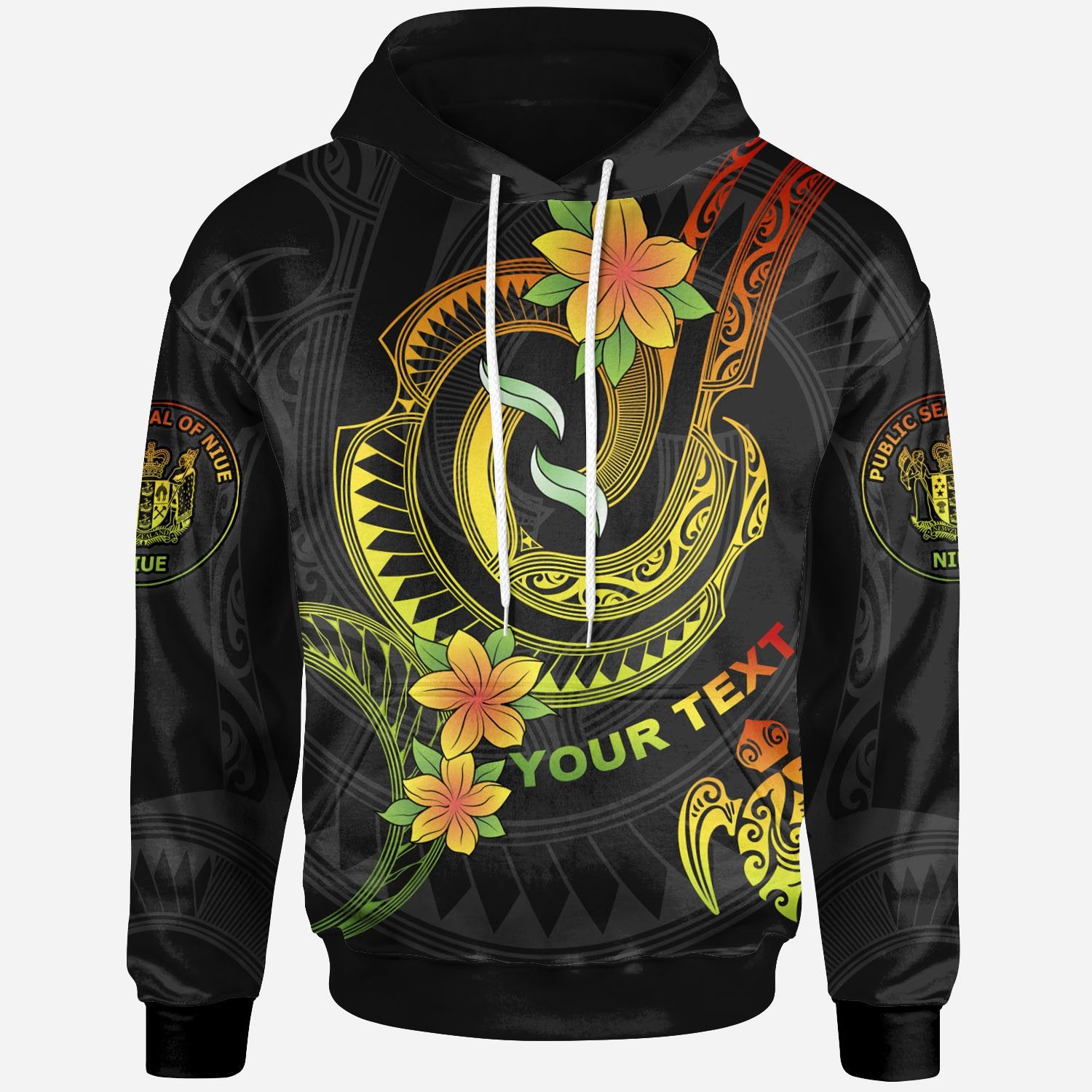 Niue Custom Hoodie Reggae Plumeria Flowers with Spiral Patterns Unisex Reggae - Polynesian Pride