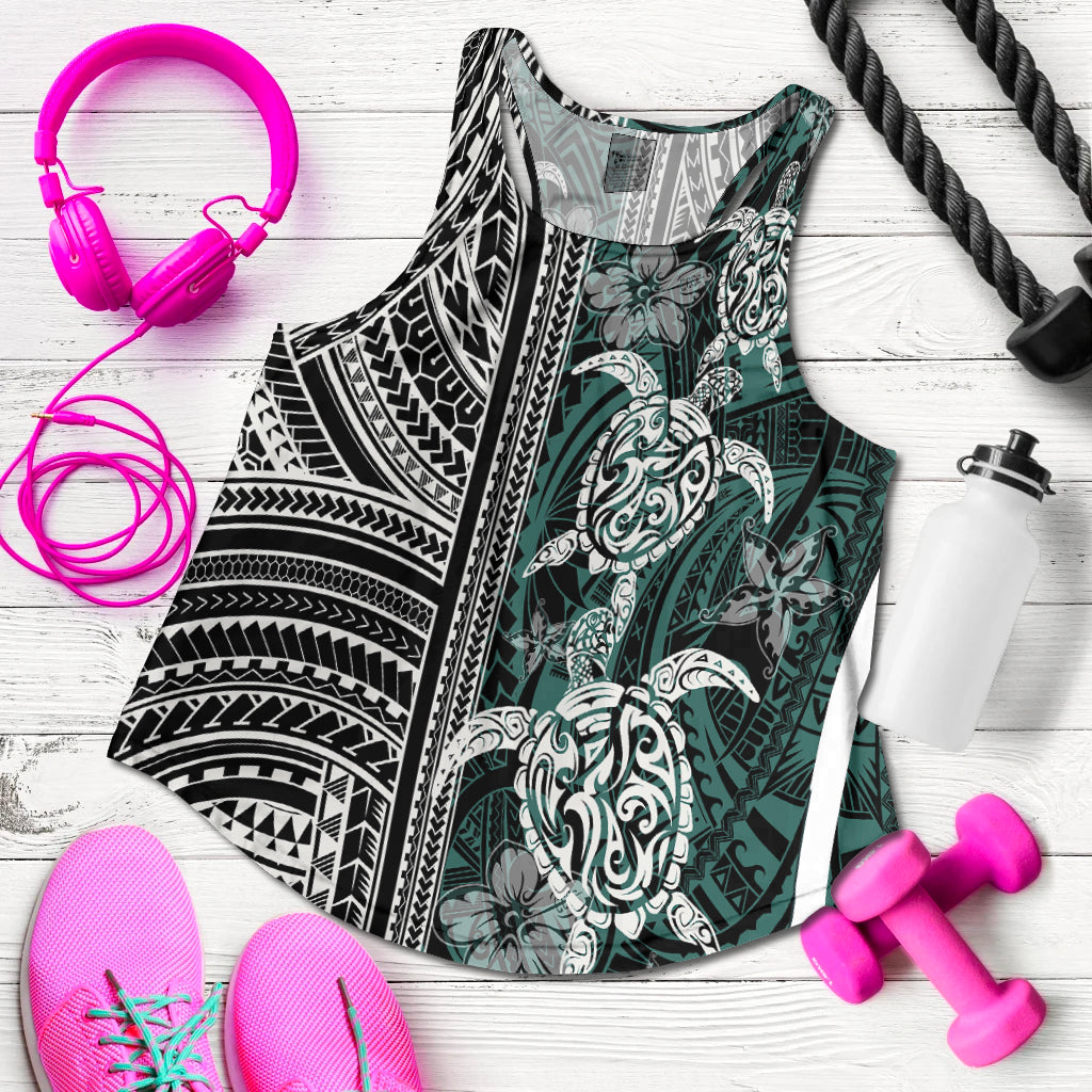 Polynesian Women's Racerback Tank - Turtle With Ethnic Motives And Floral Elements - LT20 Black - Polynesian Pride