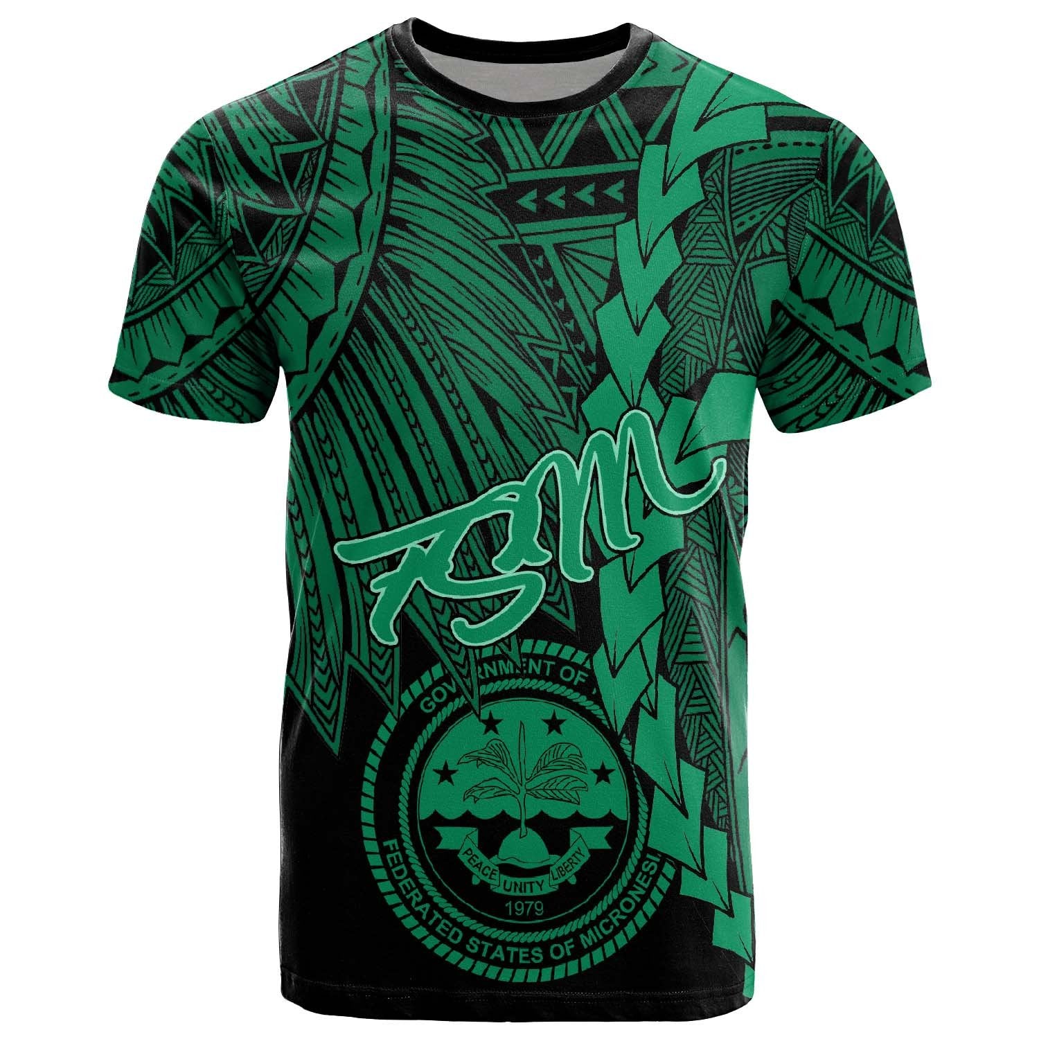 Federated States of Micronesia T Shirt Tribal Wave Tattoo Green Unisex Green - Polynesian Pride