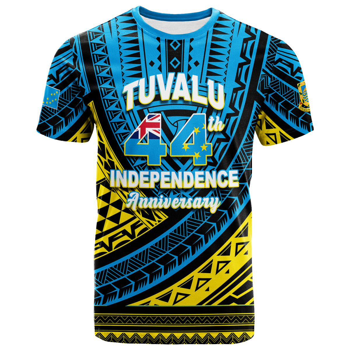 Tuvalu T Shirt 44th Independence Anniversary Tribal Pattern LT12 Unisex Blue - Polynesian Pride