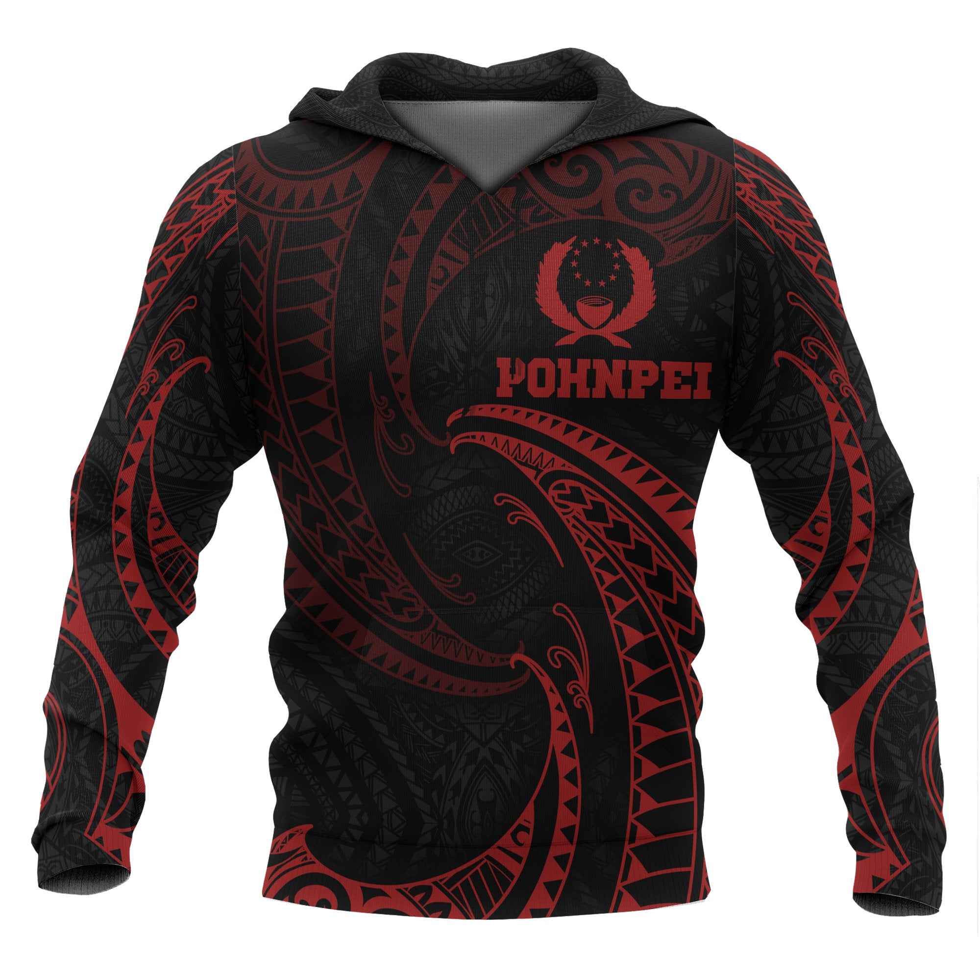 Pohnpei Micronesia Hoodie Red Tribal Wave Unisex Red - Polynesian Pride