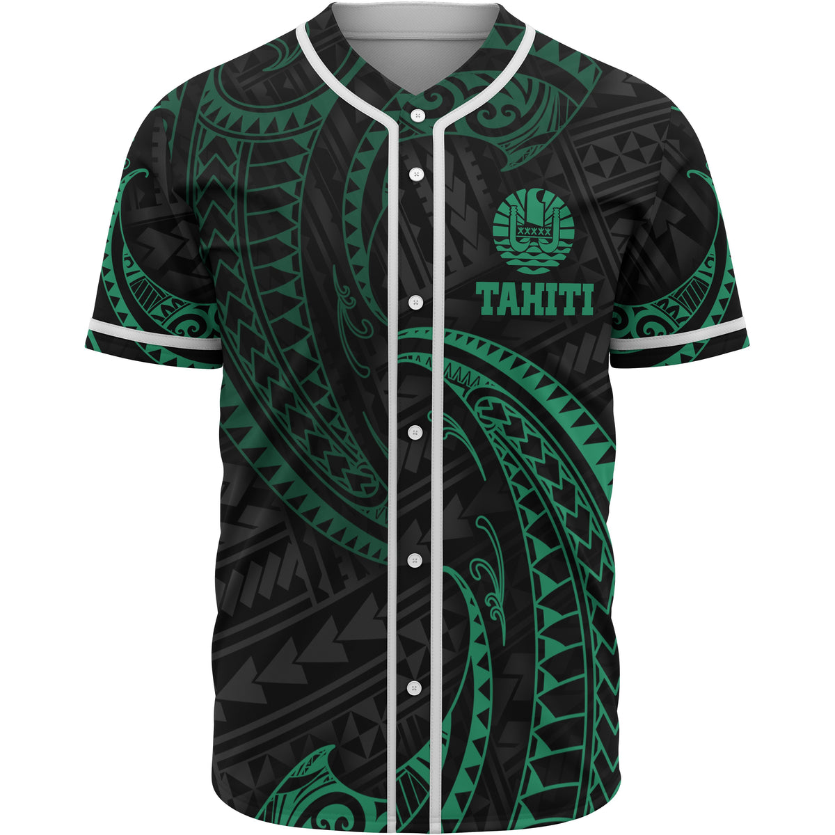 Tahiti Polynesian Baseball Shirt - Green Tribal Wave Unisex Green - Polynesian Pride