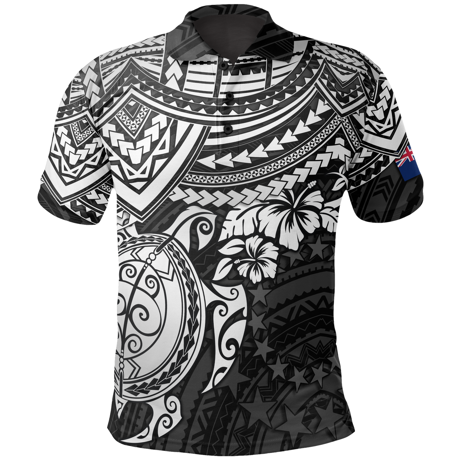 Cook Islands Polo Shirt Kuki Airani Flag White Turtle Hibiscus Unisex White - Polynesian Pride