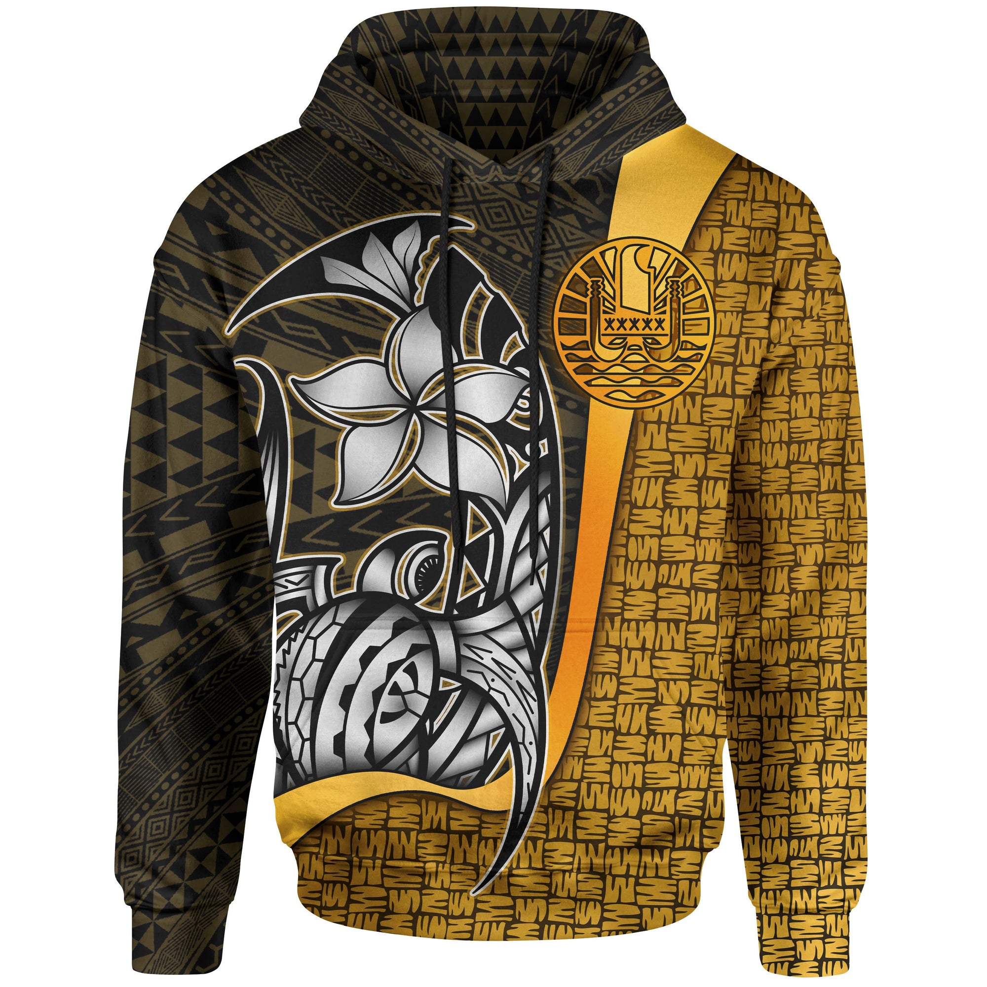 Tahiti Polynesian Hoodie Gold Turtle with Hook Unisex GOLD - Polynesian Pride