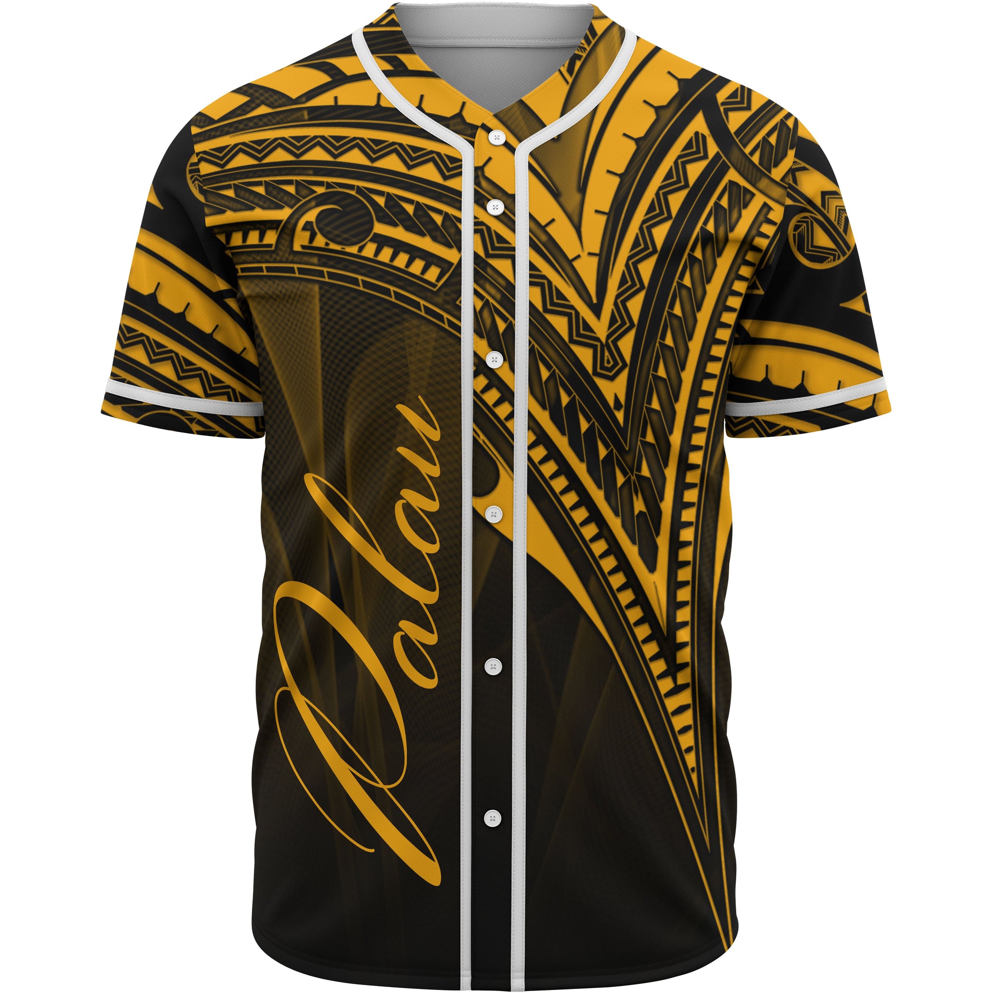 Palau Baseball Shirt - Gold Color Cross Style Unisex Black - Polynesian Pride