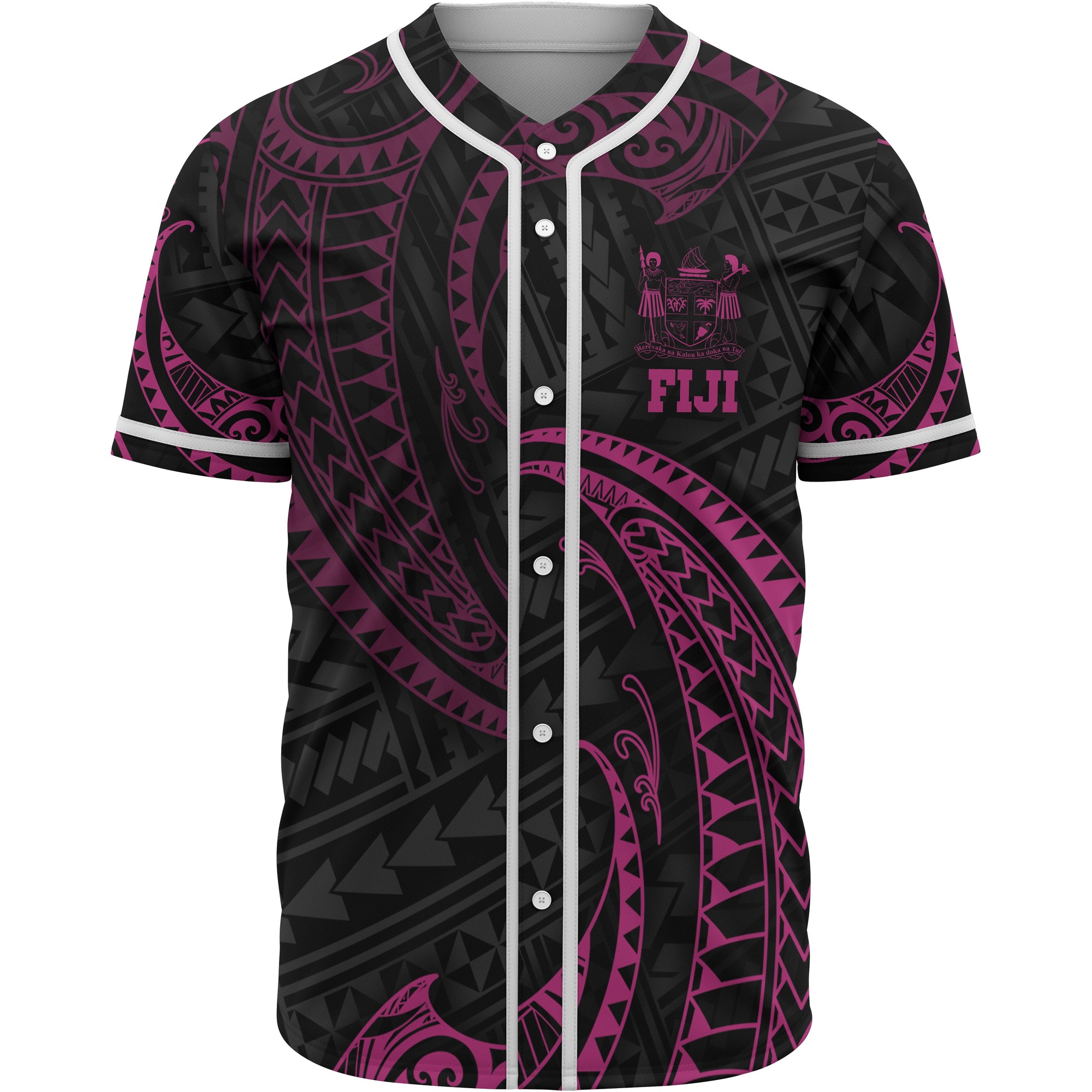 Fiji Polynesian Baseball Shirt - Pink Tribal Wave Unisex Pink - Polynesian Pride