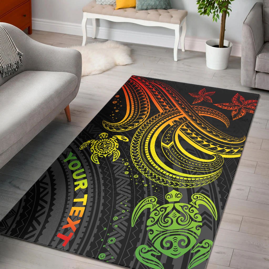 Polynesian Custom Personalised Area Rugs - Reggae Turtle Black - Polynesian Pride