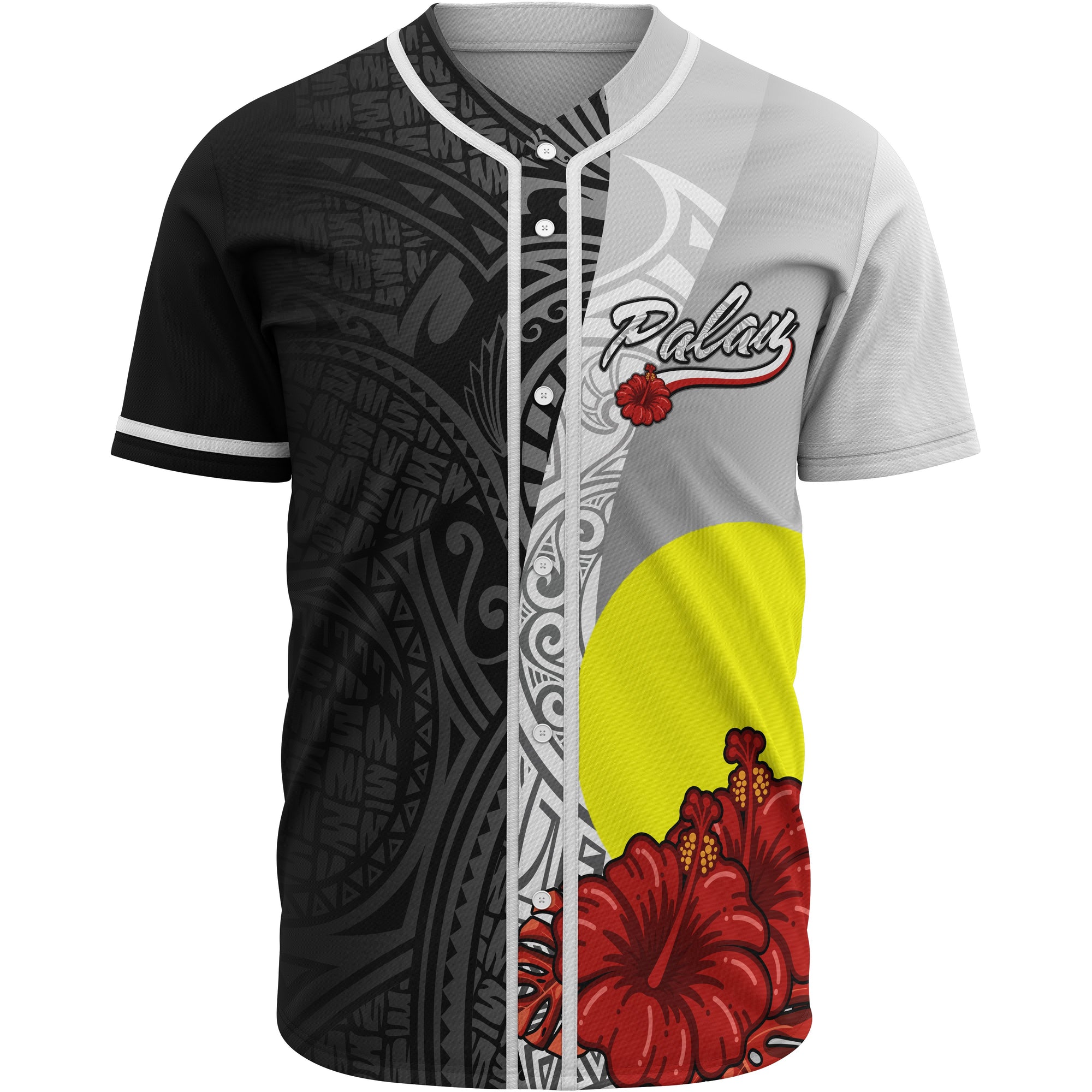 Palau Polynesian Baseball Shirt - Coat Of Arm With Hibiscus White Unisex White - Polynesian Pride