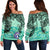 Northern Mariana Islands Women's Off Shoulder Sweaters - Vintage Floral Pattern Green Color Green - Polynesian Pride