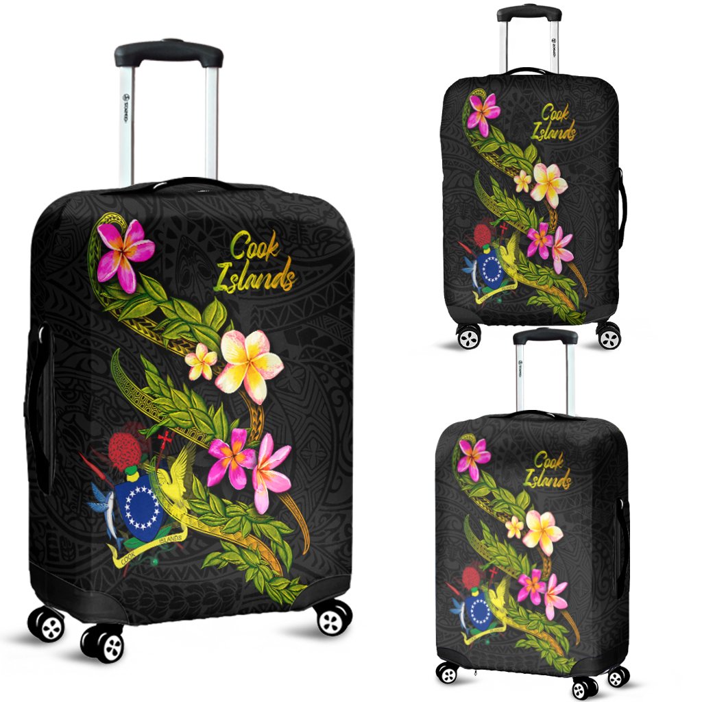 Cook Islands Polynesian Luggage Covers - Plumeria Tribal Black - Polynesian Pride