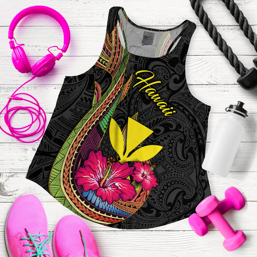 Hawaii Polynesian Fish Hook Hibiscus Women Tank Top - LT12 Women Black - Polynesian Pride