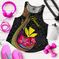 Hawaii Polynesian Fish Hook Hibiscus Women Tank Top - LT12 Women Black - Polynesian Pride