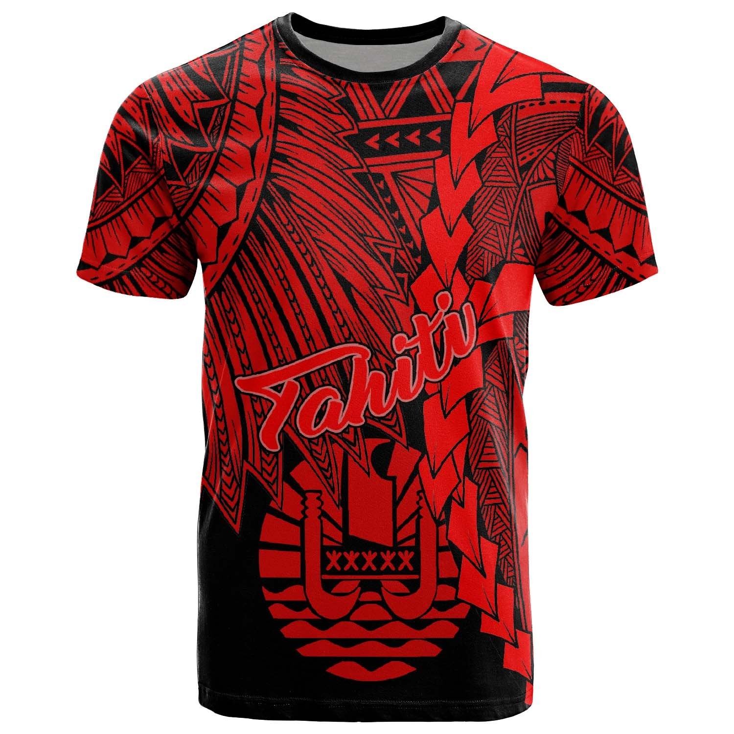 Tahiti Polynesian T Shirt Tribal Wave Tattoo Red Unisex Red - Polynesian Pride