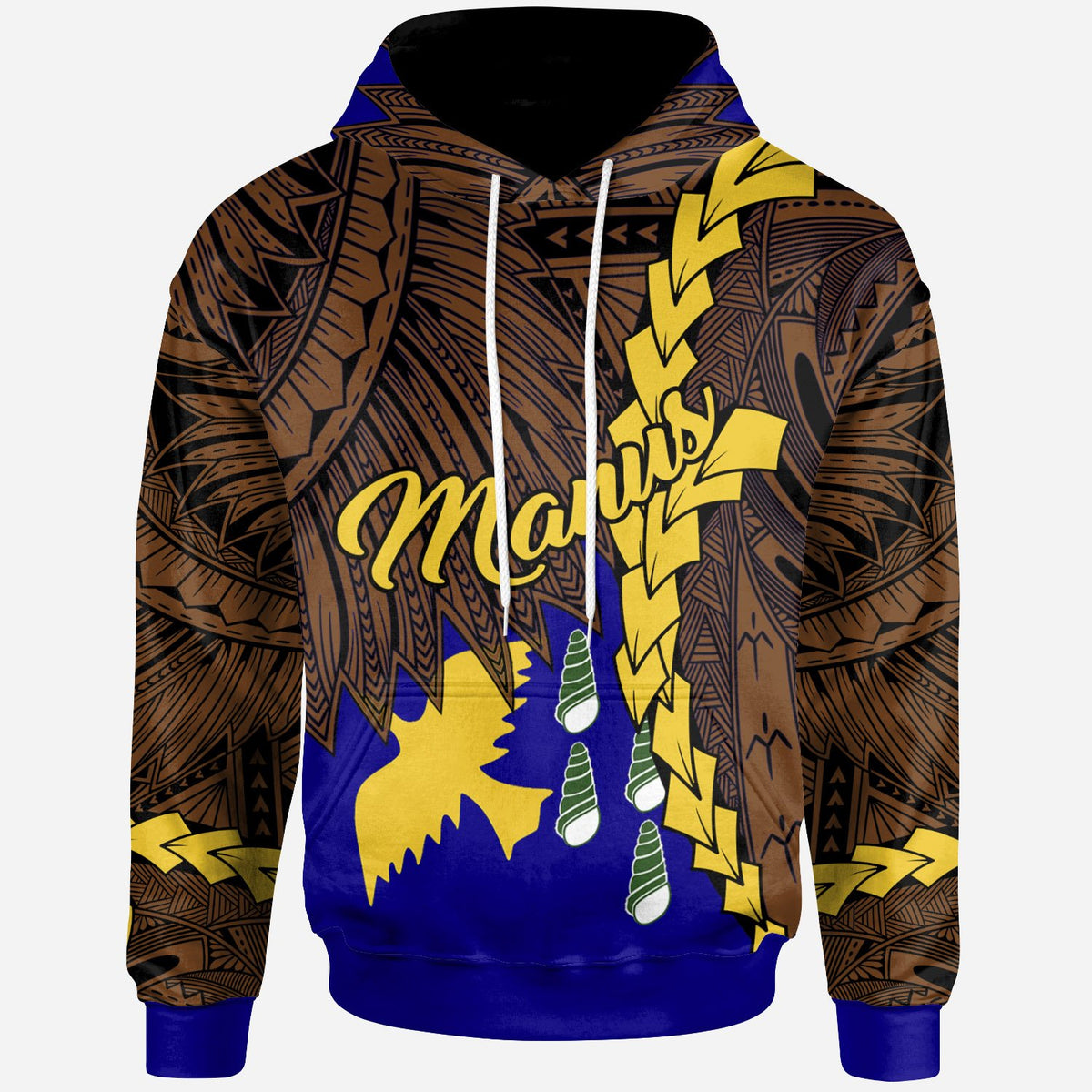 Papua New Guinea Manus Province Polynesian Hoodie Tribal Wave Tattoo Unisex Blue - Polynesian Pride