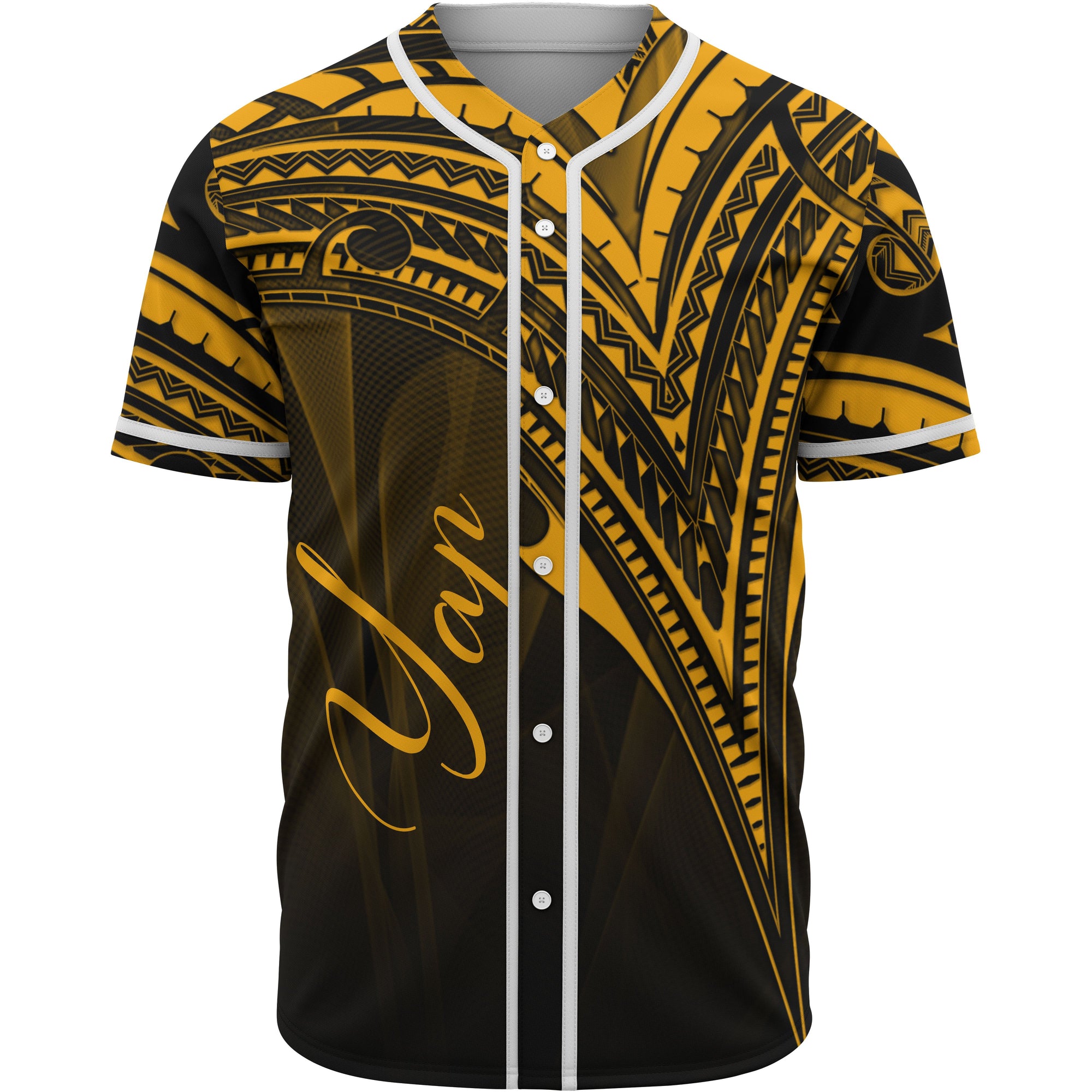 Yap State Baseball Shirt - Gold Color Cross Style Unisex Black - Polynesian Pride