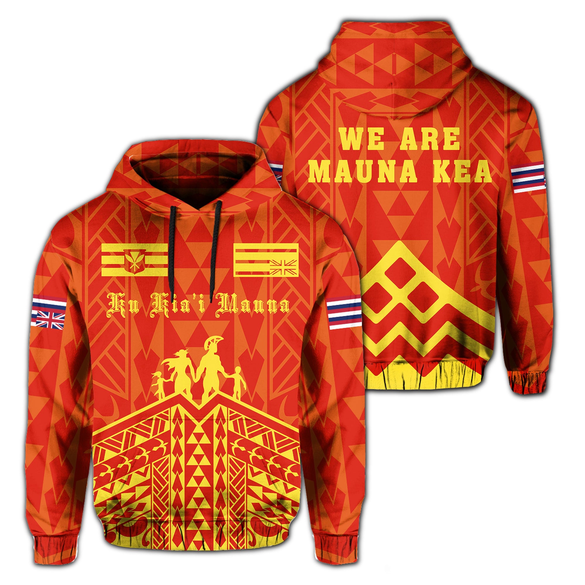 Polynesian Mauna Kea Ku Kiai Mauna Flag of Hawaii Hoodie Unisex Red - Polynesian Pride