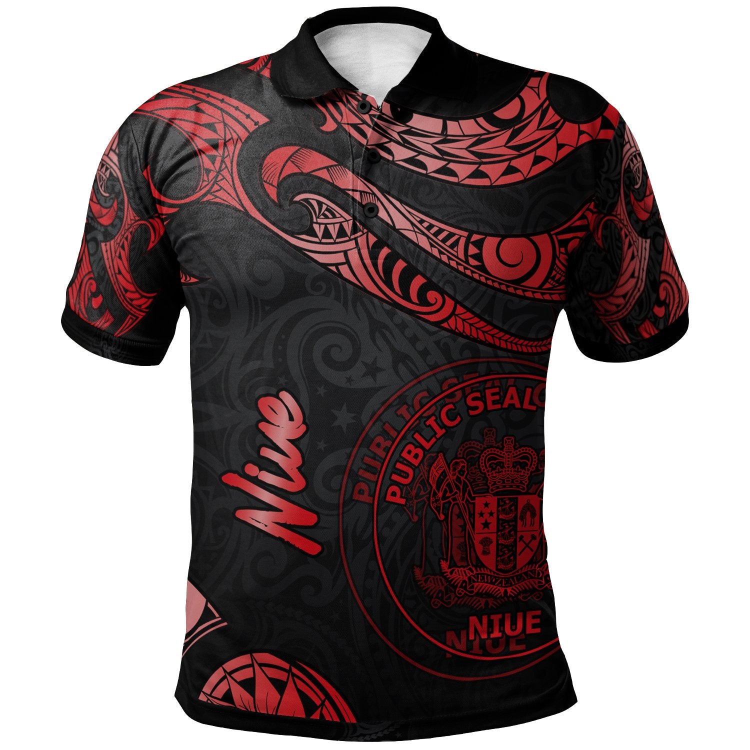 Niue Polo Shirt Polynesian Tattoo Red Version Unisex Red - Polynesian Pride