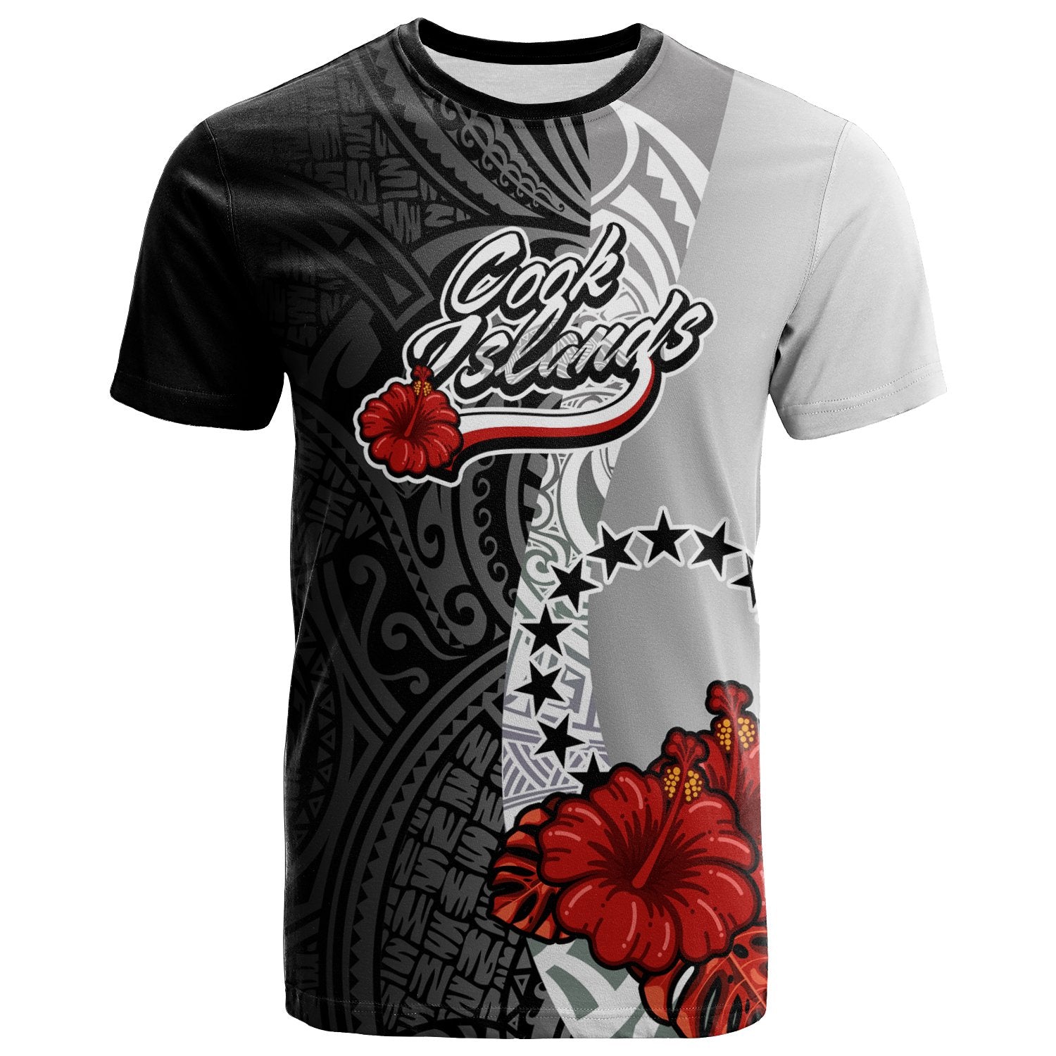 Cook Islands Polynesian T Shirt Coat of Arm With Hibiscus White Unisex Art - Polynesian Pride