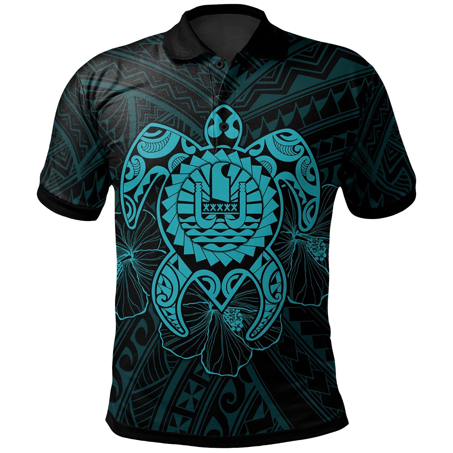 Tahiti Polynesian Polo Shirt Vintage Polynesian Turtle (Turquoise) Unisex Turquoise - Polynesian Pride