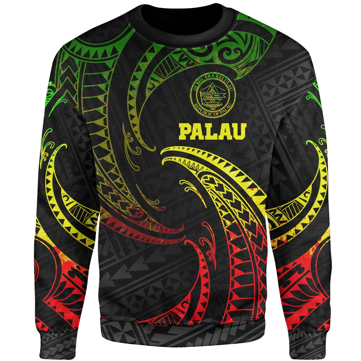 Palau Polynesian Sweater - Reggae Tribal Wave Unisex Reggae - Polynesian Pride