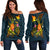 Papua New Guinea Polynesian Women's Off Shoulder Sweater - Legend of Papua New Guinea (Blue) Blue - Polynesian Pride