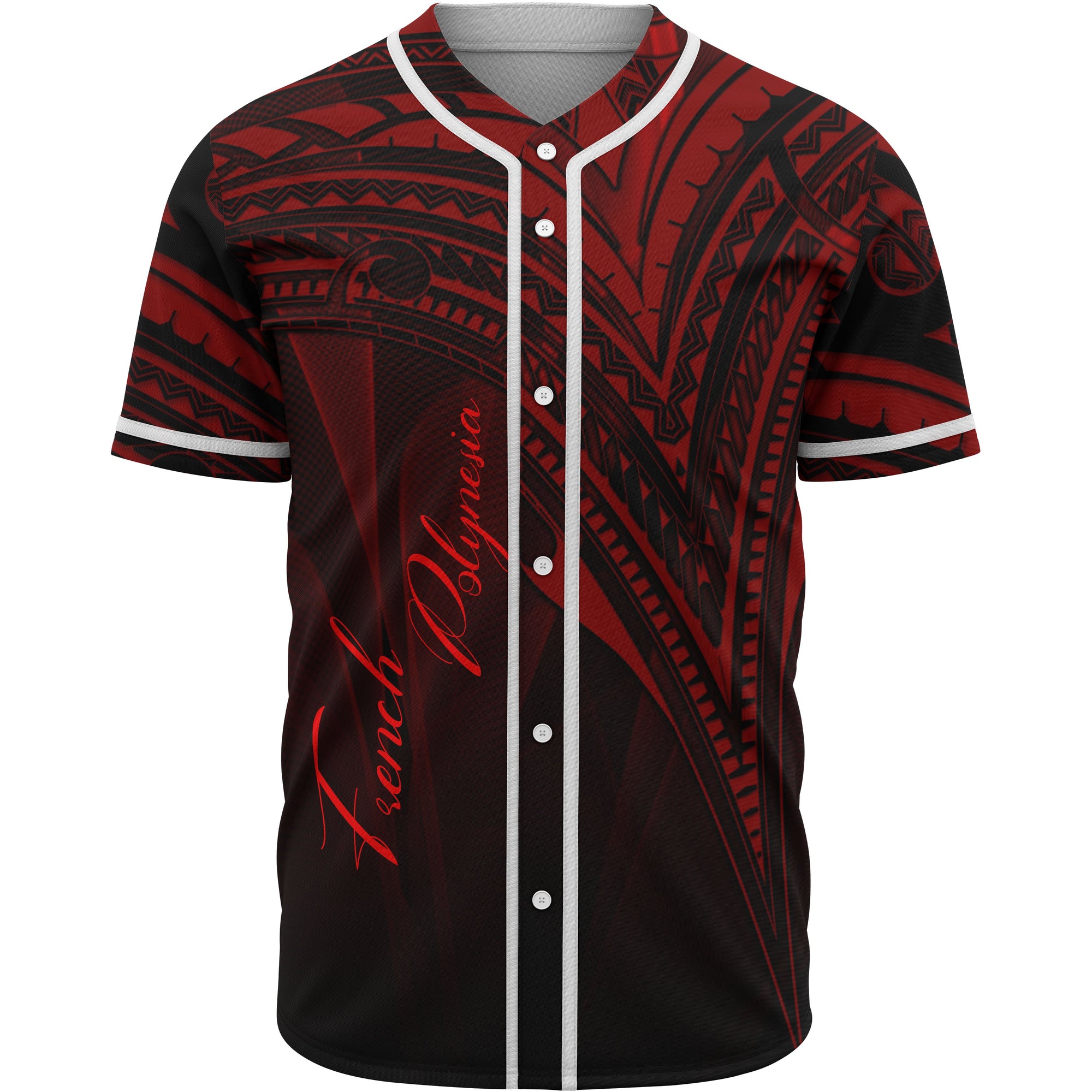 French Polynesia Baseball Shirt - Red Color Cross Style Unisex Black - Polynesian Pride