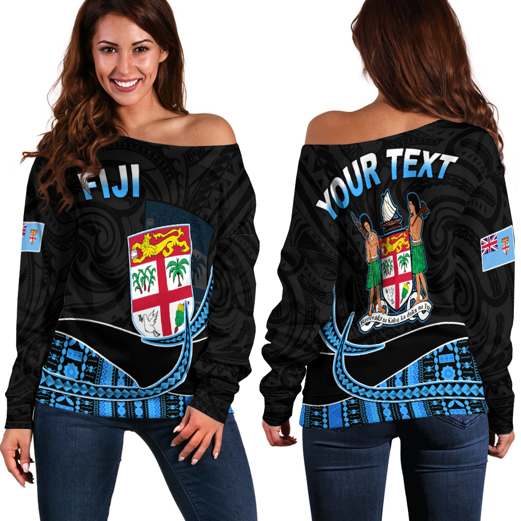(Custom Personalised) Fiji Polynesian Off Shoulder Sweater Featured Fijian Lovers LT13 Women Black - Polynesian Pride