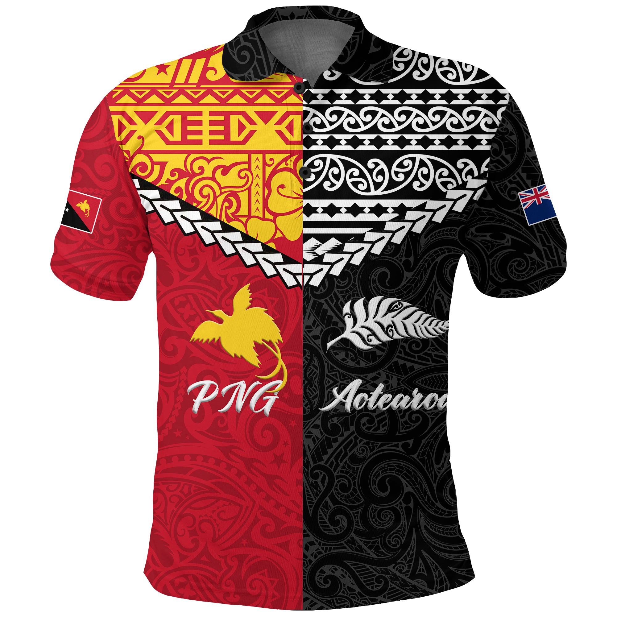 Papua New Guinea Combine New Zealand Maori Aotearoa Heritage Polo Shirt LT12 Unisex Red - Polynesian Pride